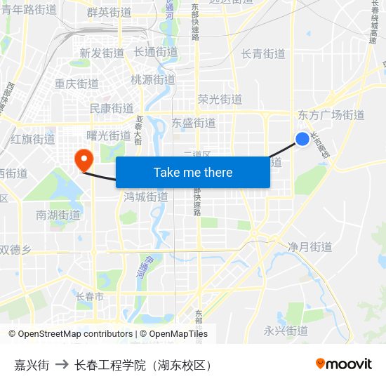 嘉兴街 to 长春工程学院（湖东校区） map