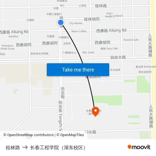 桂林路 to 长春工程学院（湖东校区） map