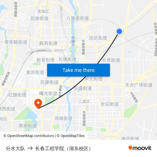 分水大队 to 长春工程学院（湖东校区） map