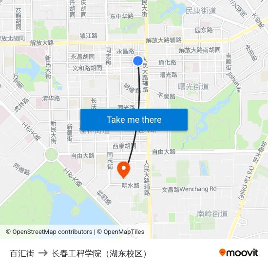 百汇街 to 长春工程学院（湖东校区） map