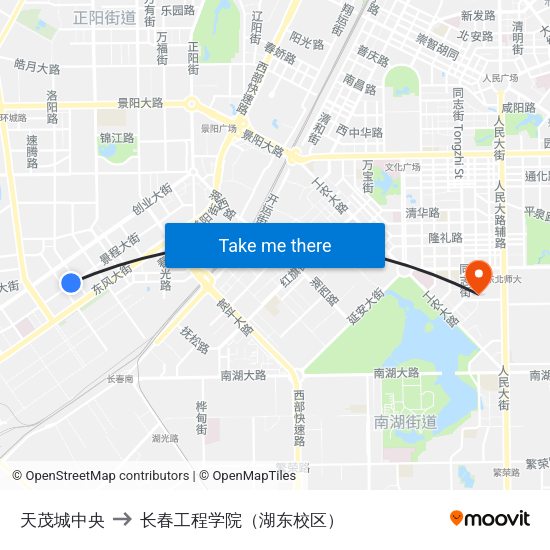 天茂城中央 to 长春工程学院（湖东校区） map