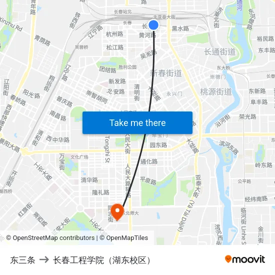 东三条 to 长春工程学院（湖东校区） map