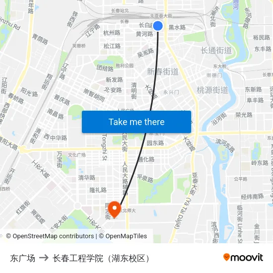 东广场 to 长春工程学院（湖东校区） map