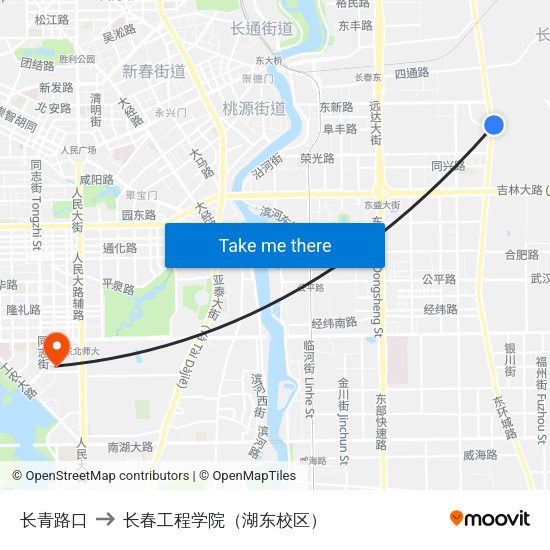 长青路口 to 长春工程学院（湖东校区） map