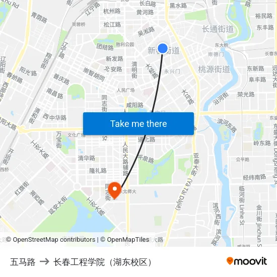 五马路 to 长春工程学院（湖东校区） map