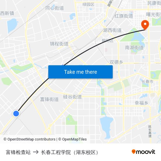 富锋检查站 to 长春工程学院（湖东校区） map