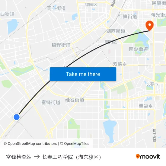 富锋检查站 to 长春工程学院（湖东校区） map