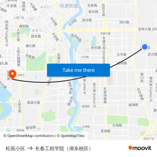 松苑小区 to 长春工程学院（湖东校区） map