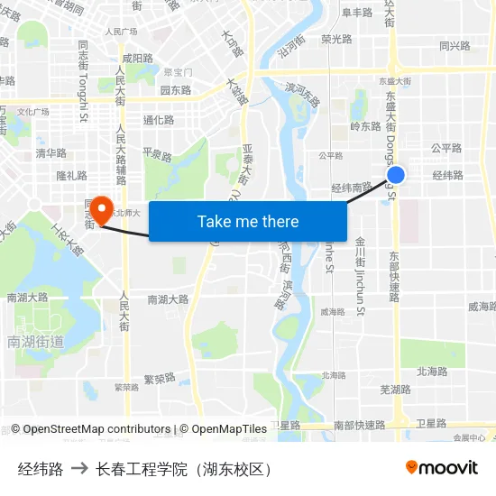 经纬路 to 长春工程学院（湖东校区） map