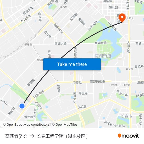 高新管委会 to 长春工程学院（湖东校区） map