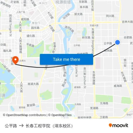 公平路 to 长春工程学院（湖东校区） map