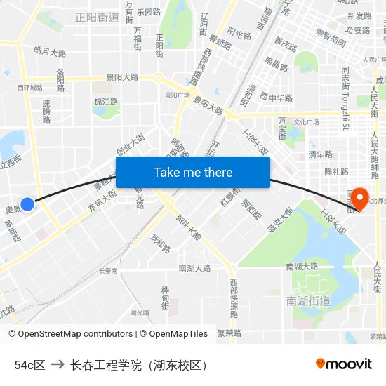 54c区 to 长春工程学院（湖东校区） map
