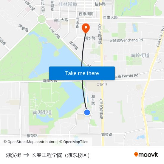 湖滨街 to 长春工程学院（湖东校区） map