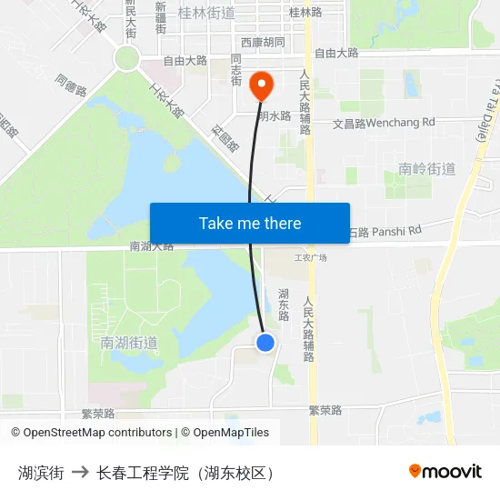 湖滨街 to 长春工程学院（湖东校区） map