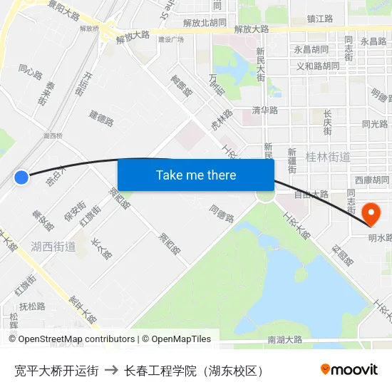宽平大桥开运街 to 长春工程学院（湖东校区） map