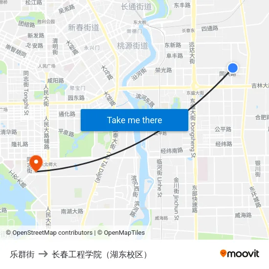 乐群街 to 长春工程学院（湖东校区） map