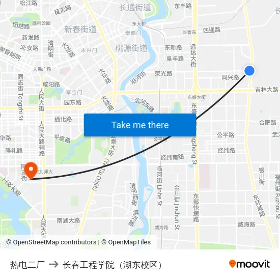 热电二厂 to 长春工程学院（湖东校区） map