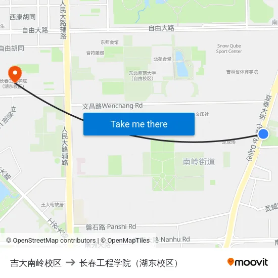 吉大南岭校区 to 长春工程学院（湖东校区） map