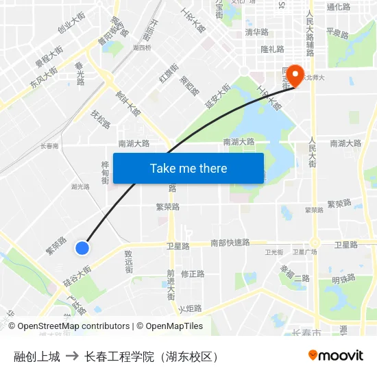 融创上城 to 长春工程学院（湖东校区） map