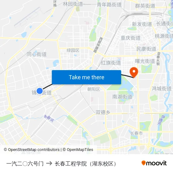 一汽二〇六号门 to 长春工程学院（湖东校区） map