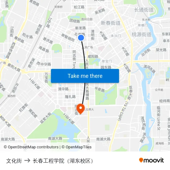文化街 to 长春工程学院（湖东校区） map