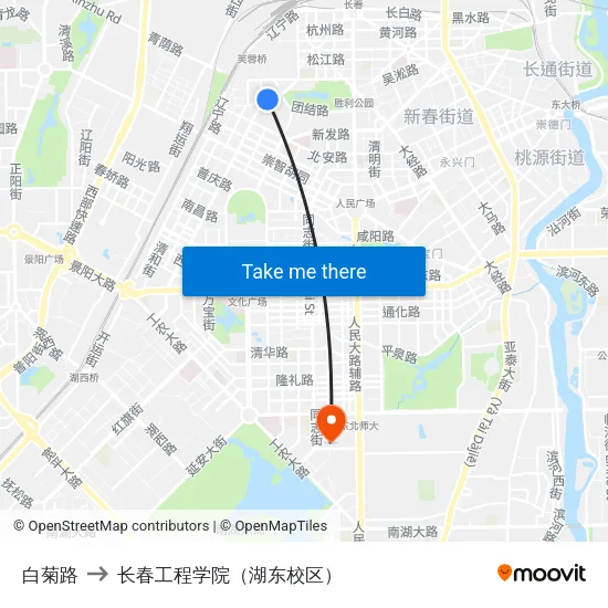 白菊路 to 长春工程学院（湖东校区） map