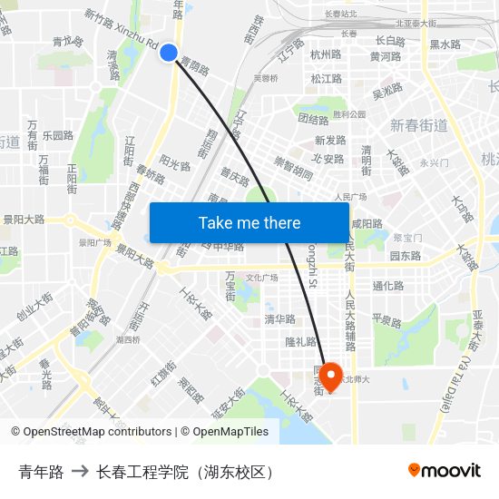 青年路 to 长春工程学院（湖东校区） map