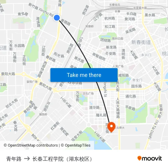 青年路 to 长春工程学院（湖东校区） map