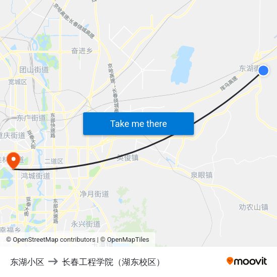 东湖小区 to 长春工程学院（湖东校区） map