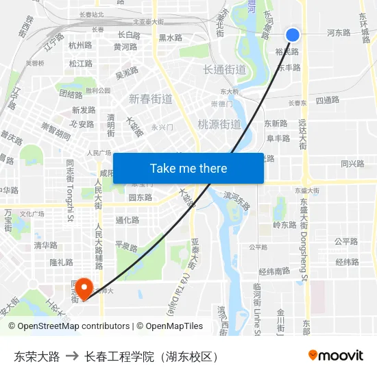 东荣大路 to 长春工程学院（湖东校区） map