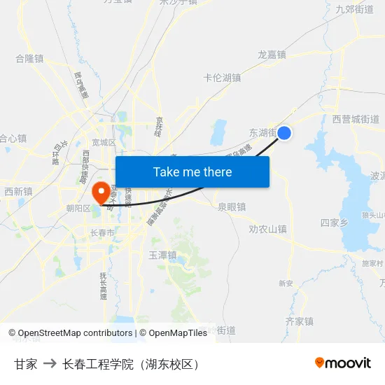 甘家 to 长春工程学院（湖东校区） map