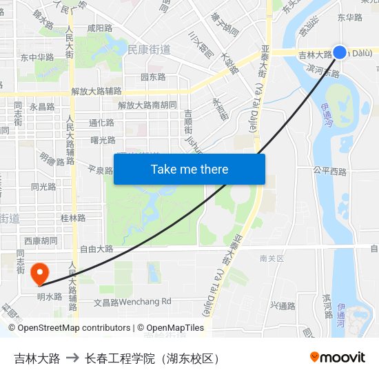吉林大路 to 长春工程学院（湖东校区） map