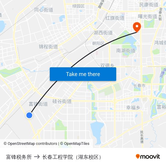 富锋税务所 to 长春工程学院（湖东校区） map