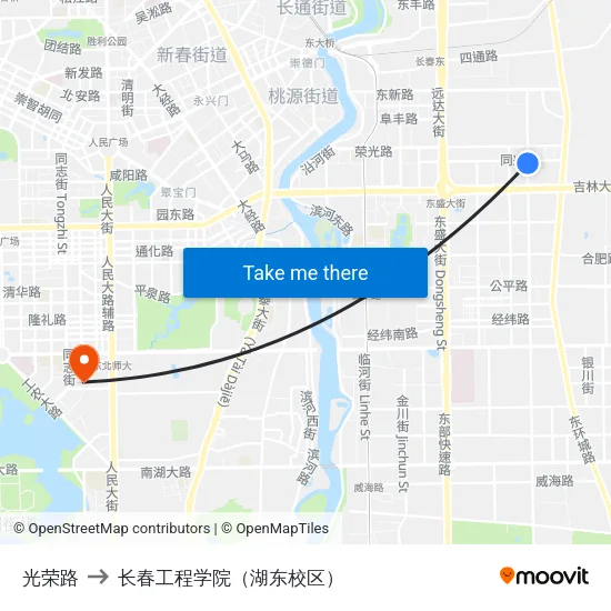 光荣路 to 长春工程学院（湖东校区） map