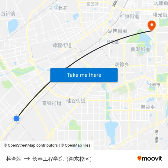 检查站 to 长春工程学院（湖东校区） map
