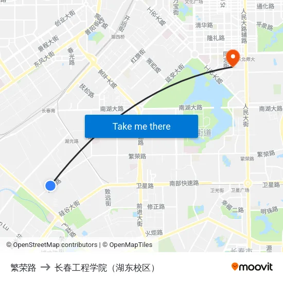 繁荣路 to 长春工程学院（湖东校区） map
