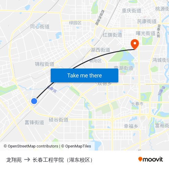 龙翔苑 to 长春工程学院（湖东校区） map