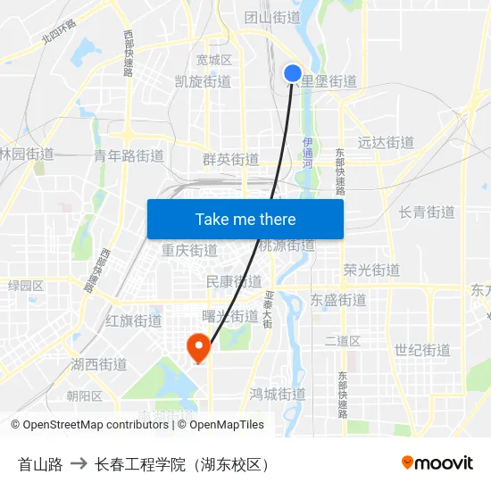 首山路 to 长春工程学院（湖东校区） map