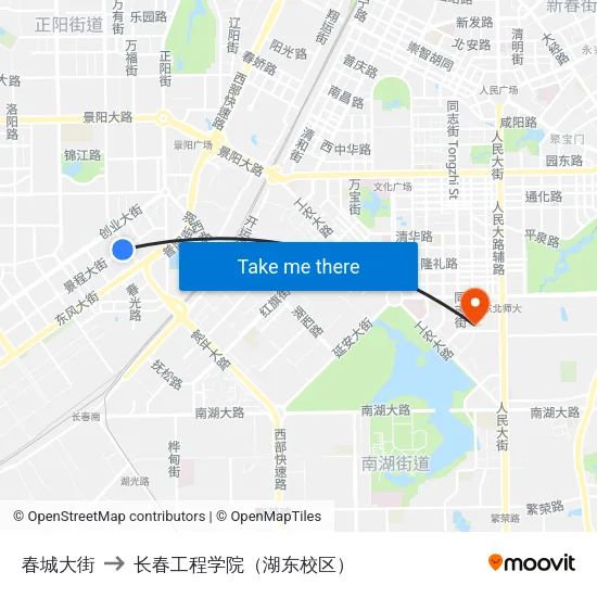 春城大街 to 长春工程学院（湖东校区） map