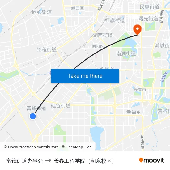 富锋街道办事处 to 长春工程学院（湖东校区） map