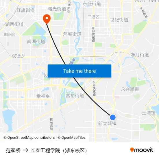 范家桥 to 长春工程学院（湖东校区） map