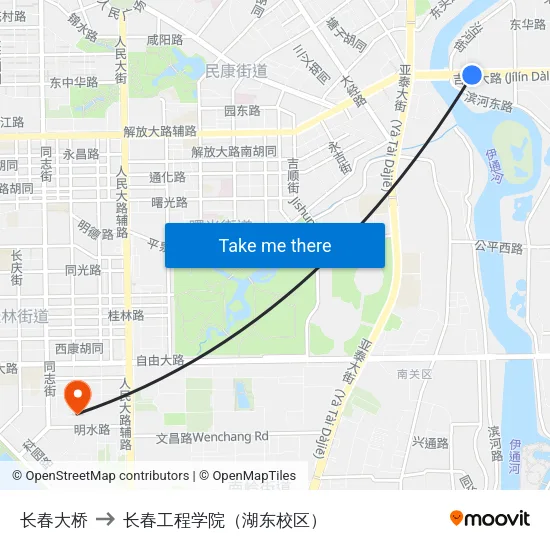 长春大桥 to 长春工程学院（湖东校区） map