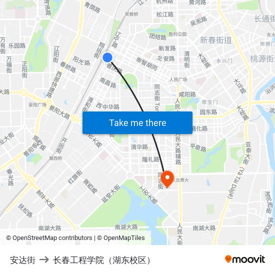 安达街 to 长春工程学院（湖东校区） map