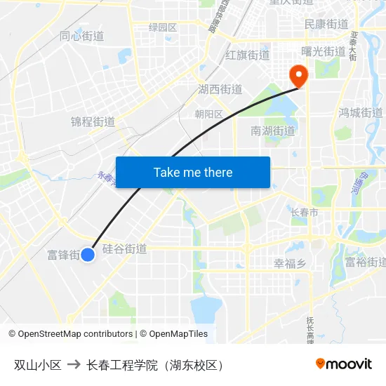 双山小区 to 长春工程学院（湖东校区） map