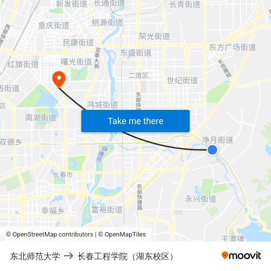 东北师范大学 to 长春工程学院（湖东校区） map