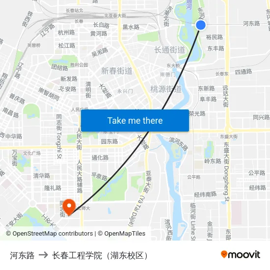 河东路 to 长春工程学院（湖东校区） map