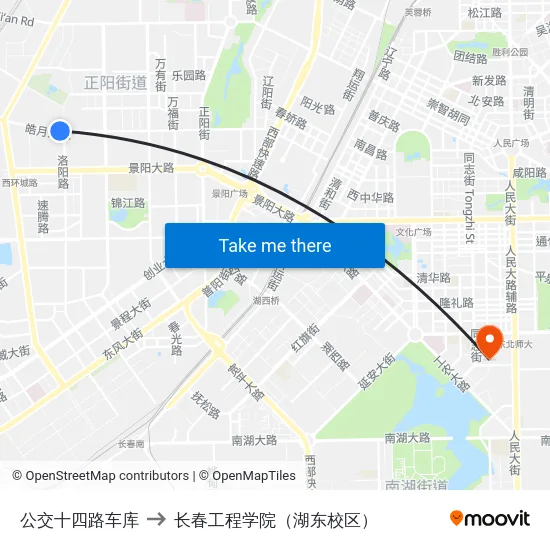 公交十四路车库 to 长春工程学院（湖东校区） map