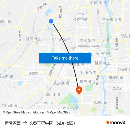 新隆家园 to 长春工程学院（湖东校区） map