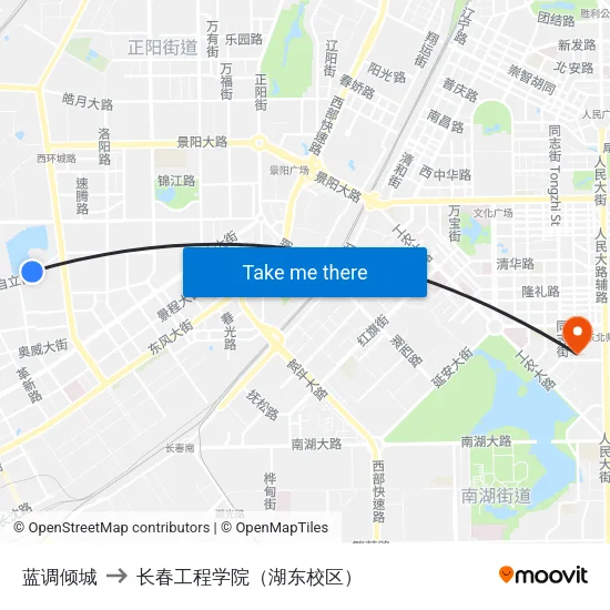 蓝调倾城 to 长春工程学院（湖东校区） map