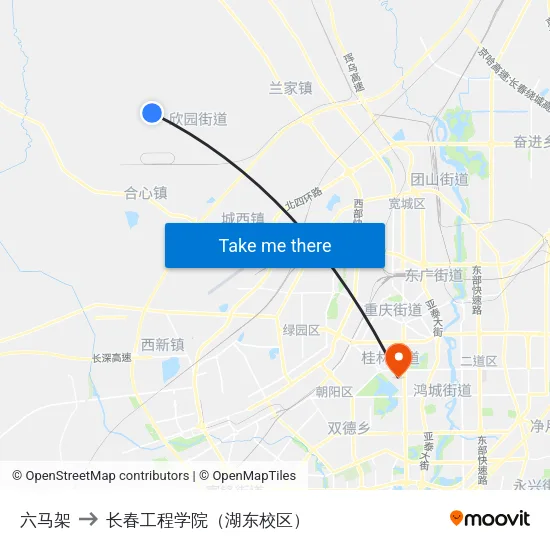 六马架 to 长春工程学院（湖东校区） map